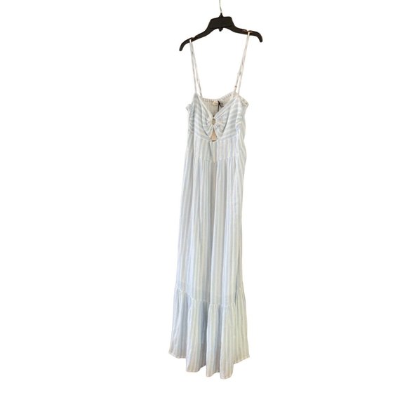 New Elan Sky Womens Size L Stripe Maxi Dress Spaghetti Strap Retails $89 Linen T - Picture 1 of 6